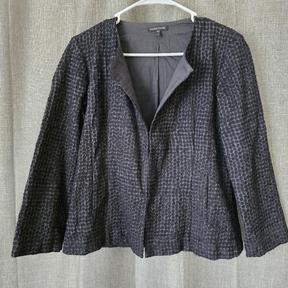 Eileen Fisher Blazer XS Organic Cotton Embroidered Career Dress Jacket black